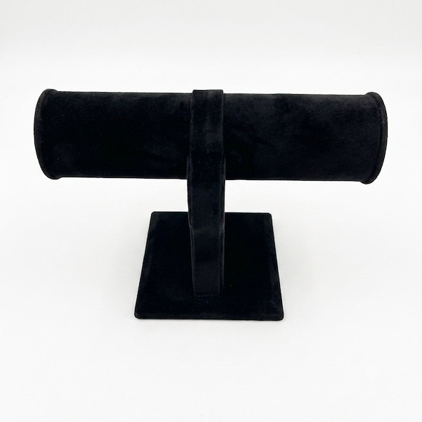 Elegant suede T-bar display stand designed for showcasing bracelets, bangles, and watches.