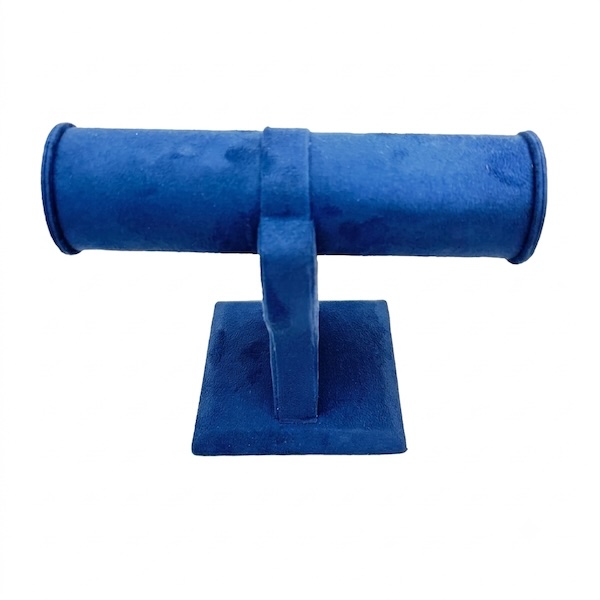 Elegant suede T-bar display stand designed for showcasing bracelets, bangles, and watches.