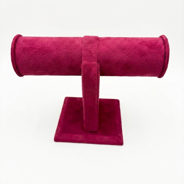 Elegant suede T-bar display stand designed for showcasing bracelets, bangles, and watches.