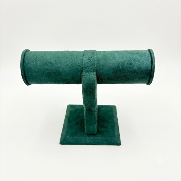 Elegant suede T-bar display stand designed for showcasing bracelets, bangles, and watches.