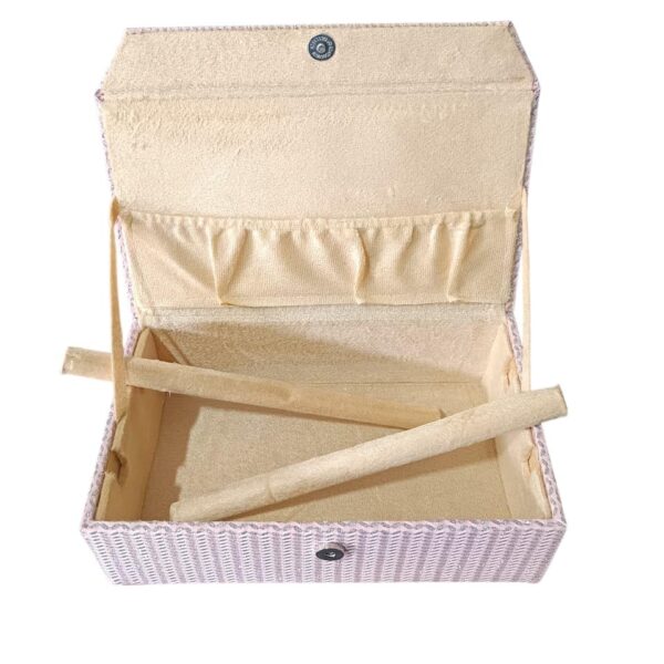 Velvet-lined bangle organizer with ring rolls and elastic storage pocket.