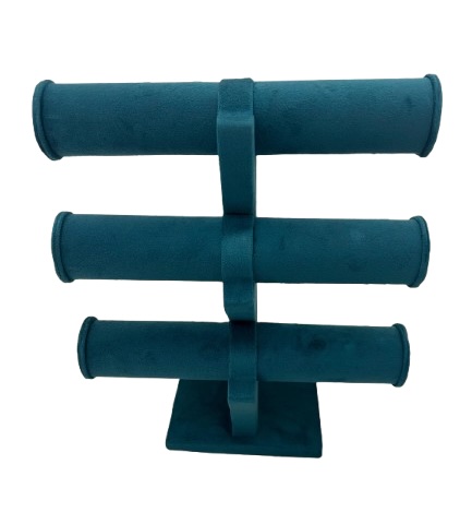 Premium suede fabric 3-tier bangle and bracelet display stand for luxury jewelry showrooms.