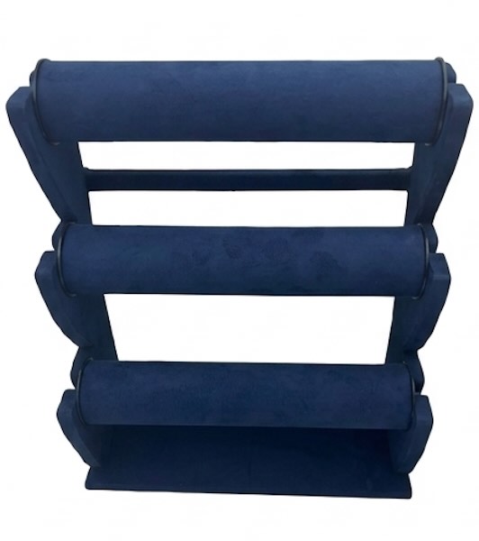 Premium suede fabric 3-tier bangle and bracelet display stand for luxury jewelry showrooms.