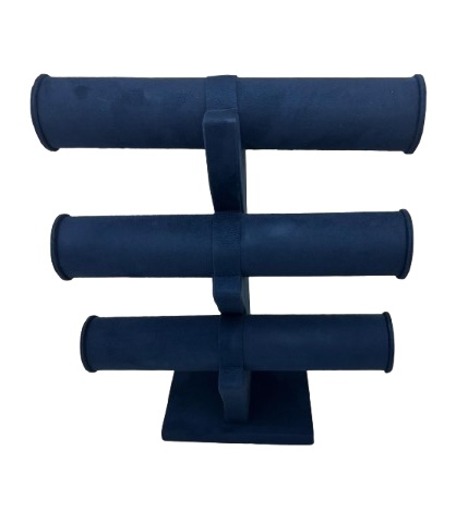 Premium suede fabric 3-tier bangle and bracelet display stand for luxury jewelry showrooms.