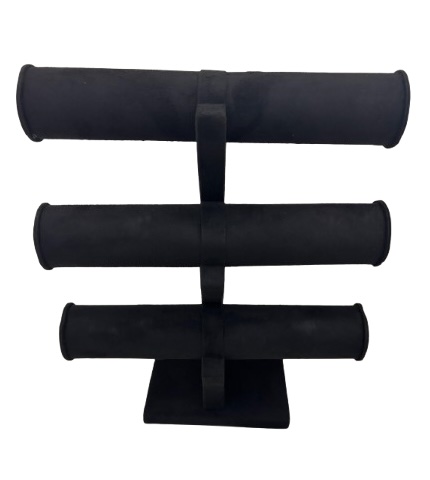 Premium suede fabric 3-tier bangle and bracelet display stand for luxury jewelry showrooms.