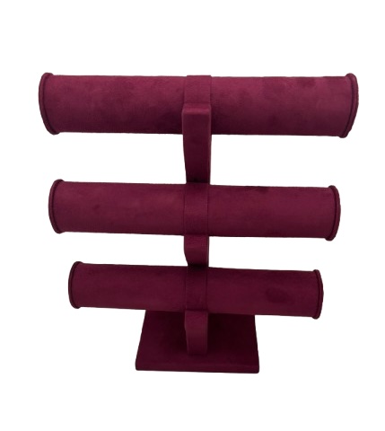 Premium suede fabric 3-tier bangle and bracelet display stand for luxury jewelry showrooms.