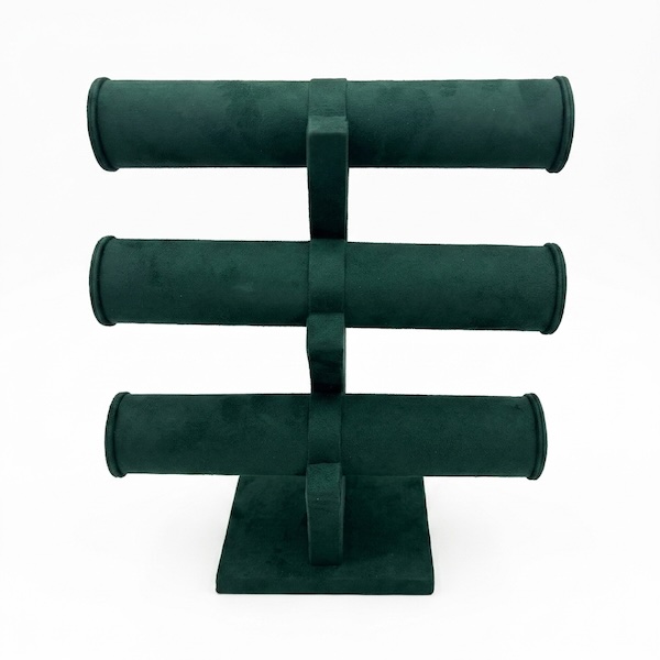 Premium 3 T-Bar Suede Fabric Bangle & Bracelet Display Stand | Luxury Jewelry Display