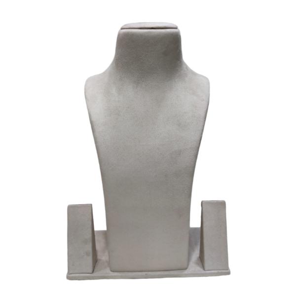 Luxury suede velvet jewelry display bust designed for showcasing necklaces, pendants, chains, and matching earrings in retail stores, boutiques, exhibitions, and professional product photography.