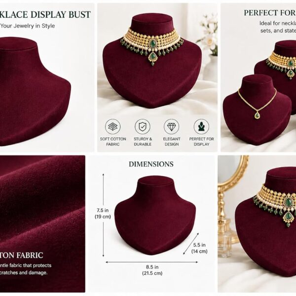 Premium suede velvet necklace display bust stand for showcasing necklaces and pendants