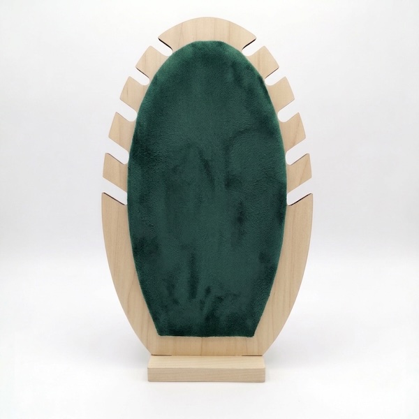 Premium MDF jewelry display stand with suede velvet surface for displaying necklaces, chains, pendants, and fashion jewelry.