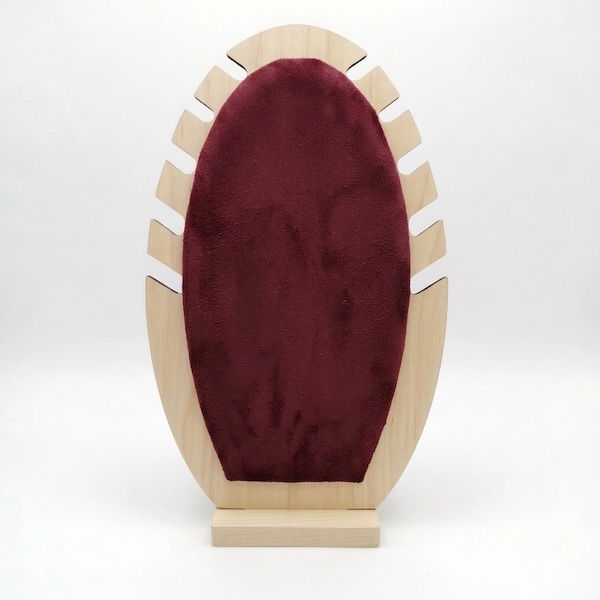 Premium MDF jewelry display stand with suede velvet surface for displaying necklaces, chains, pendants, and fashion jewelry.